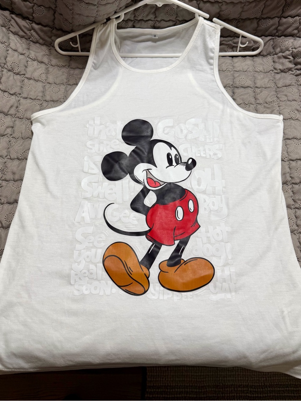 Disney White Tank Top with Classic Mickey Graphic and Red Shorts